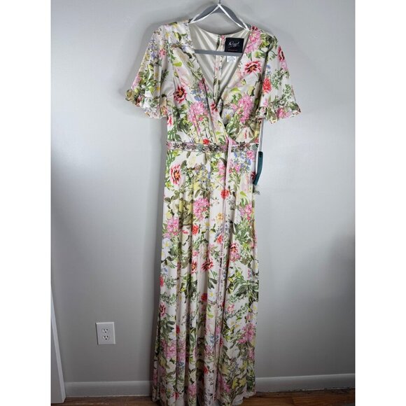 Mac Duggal 9079 Floral Chiffon Flutter Sleeve Gown Maxi Size 4 NWT - Picture 3 of 6